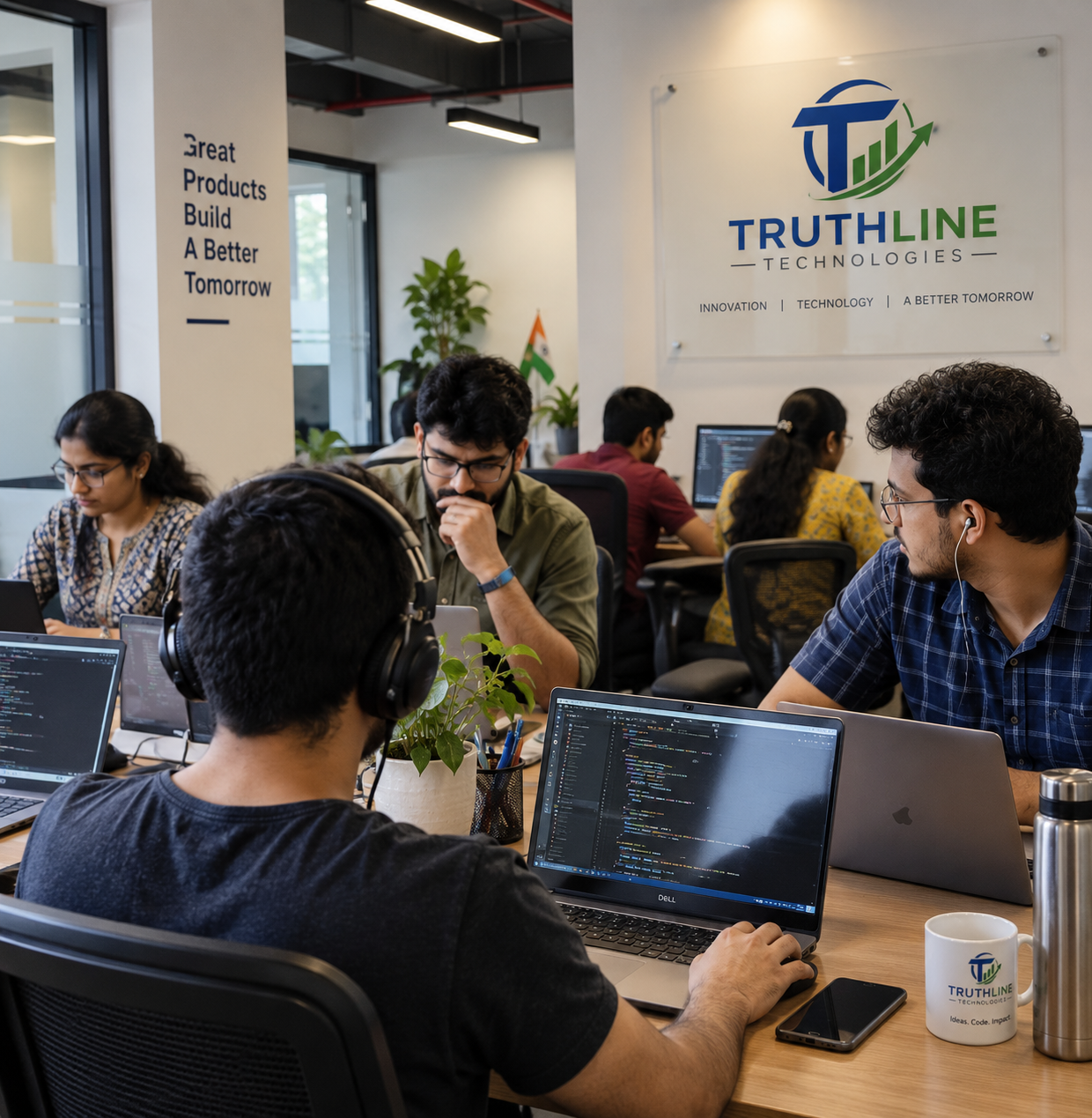 Truthline Technologies digital marketing team collaborating on website design, SEO and ad campaign strategy